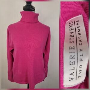 Valerie Stevens Sweater SZ S 100% Two Ply Cashmere Turtleneck Pink Magenta Vtg